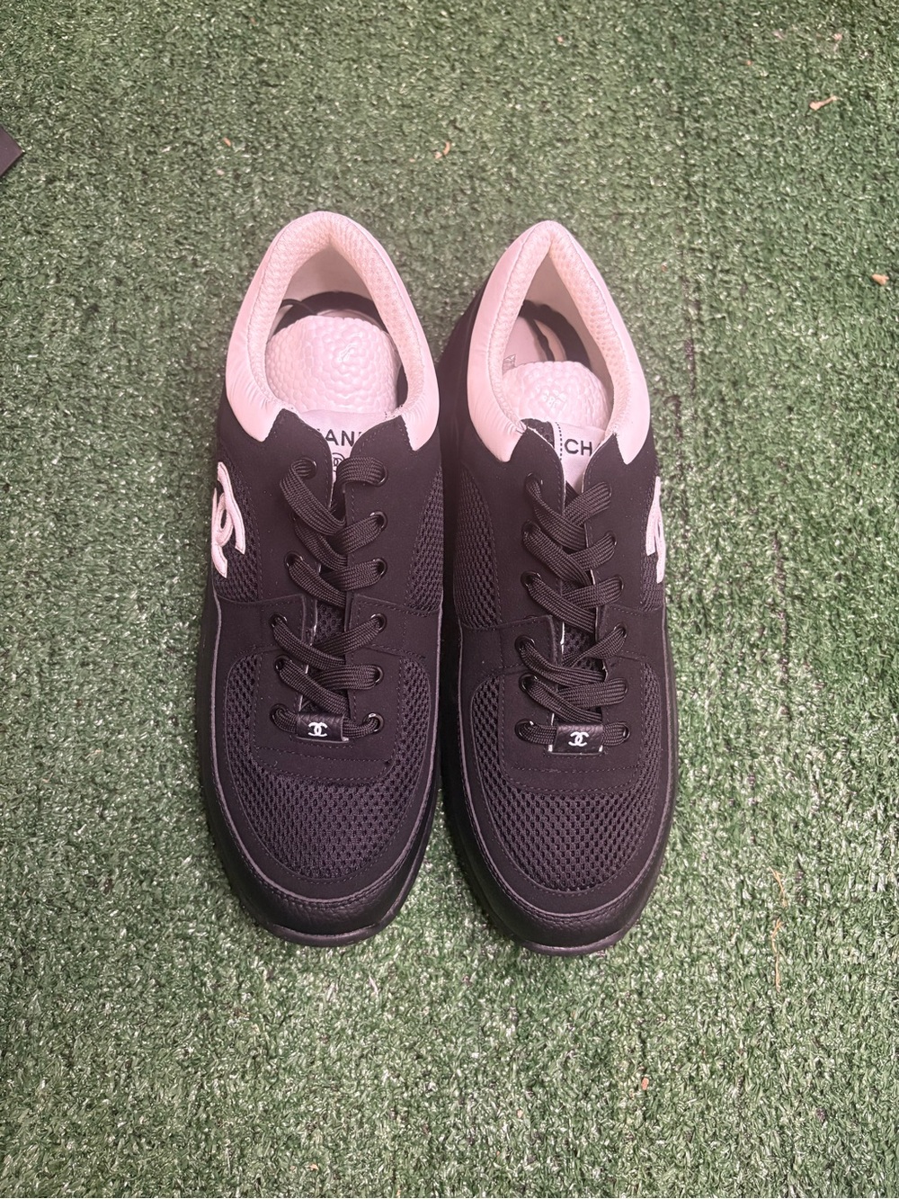 Chanel Black and White Lace-Up Sneakers Mens Size 11 (TTS)